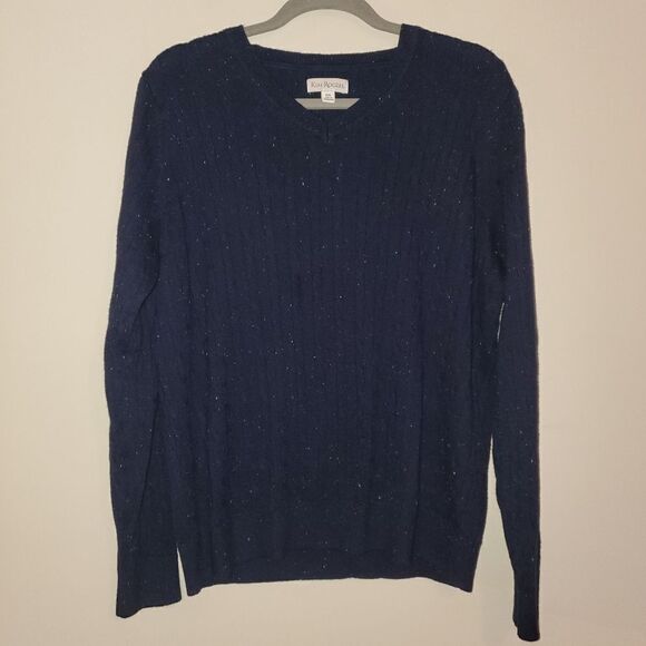 KIM ROGERS NAVY BLUE CABLE KNIT V NECK SWEATER SIZE XXL - Picture 1 of 5